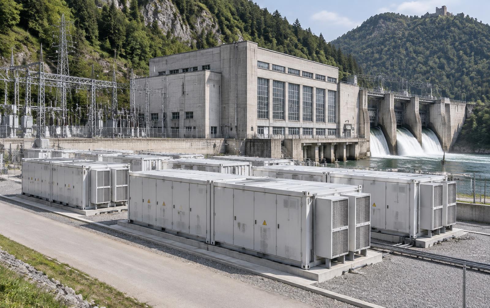Batériové kontejnery pri vodnej elektrárni